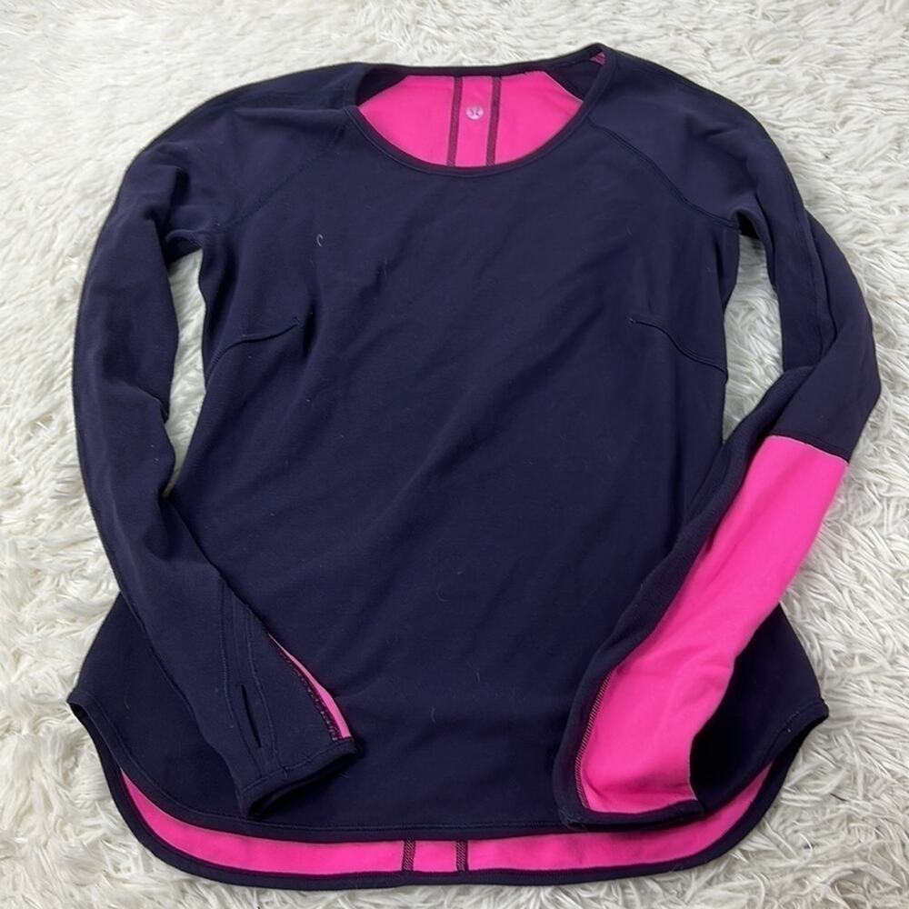 Lululemon Runder Under Long Sleeve Black Swan / Raspberry Glo Light